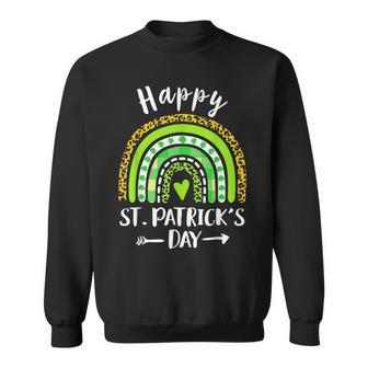 Happy St Patricks Day Rainbow Leopard Print Shamrock Irish Sweatshirt - Seseable