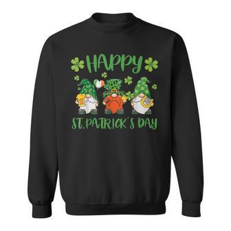 Happy St Patricks Day Three Gnomes Holding Shamrock Leopard Sweatshirt - Seseable