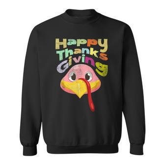 Happy Thanksgiving Turkey Cute Face Funny Thanksgiving Men Women Sweatshirt Graphic Print Unisex - Thegiftio UK