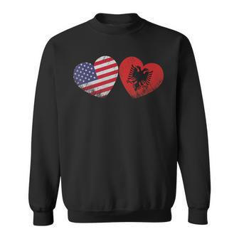 Heart Albanian American Flag Patriotic Family Heritage Men Women Sweatshirt Graphic Print Unisex - Seseable