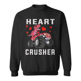 Heart-Crusher Dinosaur Happy Valentines Day Monster Truck Sweatshirt - Seseable