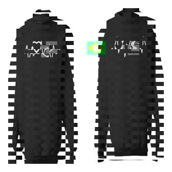 Heartbeat Brazil Flag I Love Brazil Men Women Sweatshirt Graphic Print Unisex - Seseable