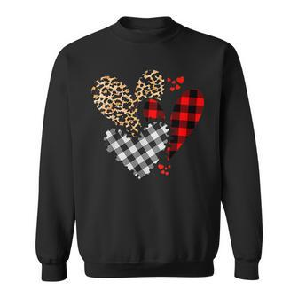 Hearts Leopard Buffalo Plaid Valentines Day 2023 Heart Love Sweatshirt - Seseable