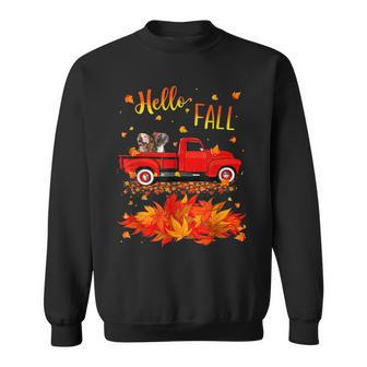 Hello Fall Bull Terrier Leaf Autumn Red Truck Dog Lover Men Women Sweatshirt Graphic Print Unisex - Thegiftio UK