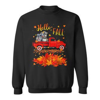 Hello Fall Schnauzer Leaf Autumn Red Truck Dog Lover V2 Men Women Sweatshirt Graphic Print Unisex - Thegiftio UK