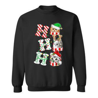 Ho Ho Ho Cats Santa Hat Lights Antlers Christmas Gifts Men Women Sweatshirt Graphic Print Unisex - Seseable