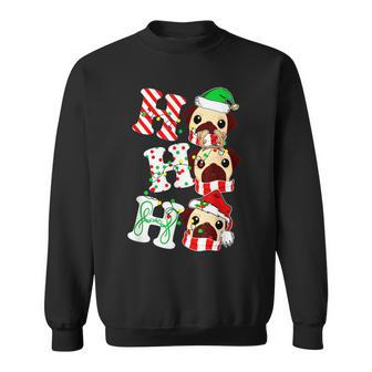 Ho Ho Ho Pug Dog Santa Hat Lights Antlers Christmas Gifts Men Women Sweatshirt Graphic Print Unisex - Seseable