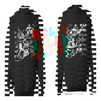 Holly N Jolly Santa Christmas Smiling Teacher 2022 Men Women Sweatshirt Graphic Print Unisex - Thegiftio