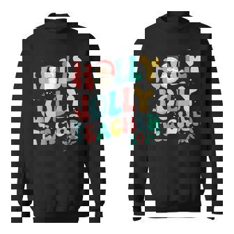 Holly N Jolly Santa Christmas Smiling Teacher 2022 V15 Men Women Sweatshirt Graphic Print Unisex - Thegiftio