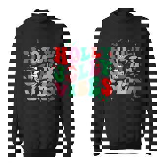 Holly N Jolly Santa Christmas Smiling Vibes Xmas Holiday Men Women Sweatshirt Graphic Print Unisex - Thegiftio