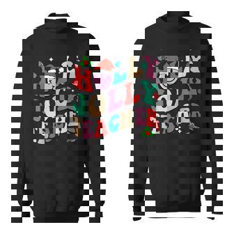 Holly N Jolly Teacher Santa Retro Groovy Teacher Christmas Men Women Sweatshirt Graphic Print Unisex - Thegiftio