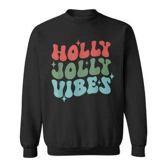 Holly Xmas Jolly Vibes Groovy Retro Hippie Christmas Pajamas V2 Men Women Sweatshirt Graphic Print Unisex - Thegiftio UK