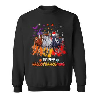 Horse Halloween And Merry Christmas Happy Hallothanksmas V4 Men Women Sweatshirt Graphic Print Unisex - Thegiftio UK