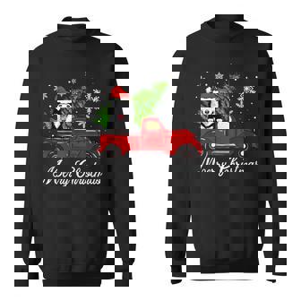 Husky Dog Riding Red Truck Christmas Decorations Pajama Men Women Sweatshirt Graphic Print Unisex | Seseable CA