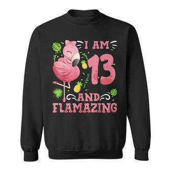 I Am 13 And Flamazing Amazing 13Th Birthday Flamingo Men Women Sweatshirt Graphic Print Unisex - Thegiftio UK