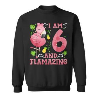 I Am 6 And Flamazing Amazing 6Th Birthday Flamingo Men Women Sweatshirt Graphic Print Unisex - Thegiftio UK