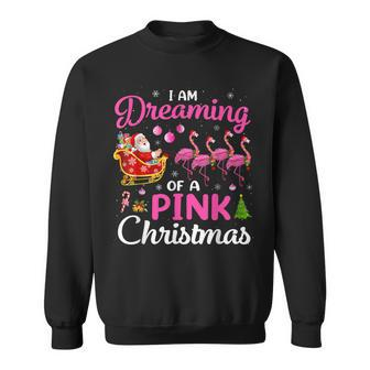 I Am Dreaming Of A Xmas With Pink Christmas Flamingo Pajamas Men Women Sweatshirt Graphic Print Unisex - Thegiftio UK
