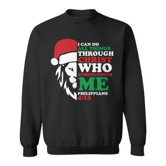 I Can Do All Things Through Christ Christmas Pajama Lion Sweatshirt - Seseable
