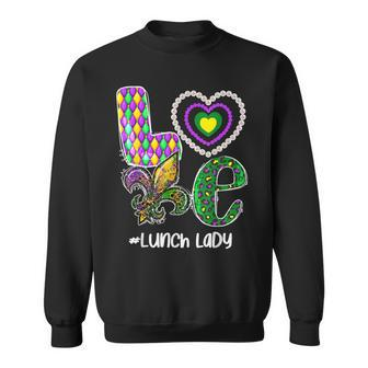 I Love Mardi Gras Lunch Lady Teacher Plaid Leopard Costume Sweatshirt - Seseable