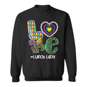 I Love Mardi Gras Lunch Lady Teacher Plaid Leopard Costume V2 Sweatshirt - Seseable