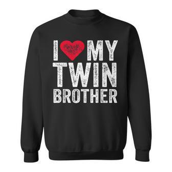 I Love My Twin Brother Red Heart Funny Distressed Retro Men Women Sweatshirt Graphic Print Unisex - Thegiftio UK
