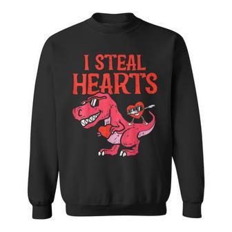 I Steal Hearts Cool Trex Holding Heart Funny Valentines Day Men Women Sweatshirt Graphic Print Unisex - Seseable