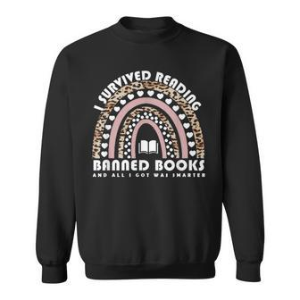 I Survived Reading Banned Books Leopard Librarian Bookworm Sweatshirt | Mazezy