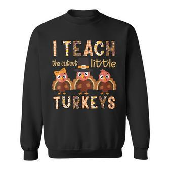 I Teach The Cutest Little Turkeys Plaid Thanksgiving Teacher Men Women Sweatshirt Graphic Print Unisex - Thegiftio UK