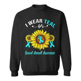 I Wear Teal For Sexual Assault Awareness Sunflower Ribbon Sweatshirt | Mazezy