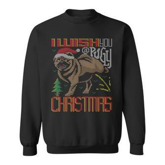I Wish You A Pugly Christmas Dog Pug Ugly Christmas Sweater Men Women Sweatshirt Graphic Print Unisex - Seseable