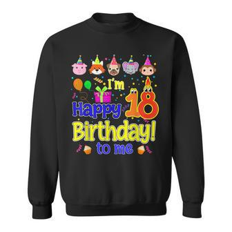 Im 18 Happy Birthday To Me Animal Cup Cake Birthday Party Men Women Sweatshirt Graphic Print Unisex - Thegiftio UK