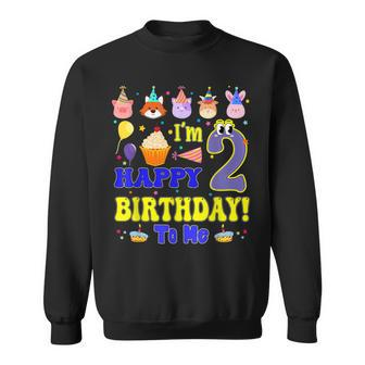 Im 2 Happy Birthday To Me Animal Cup Cake Birthday Party Men Women Sweatshirt Graphic Print Unisex - Thegiftio UK