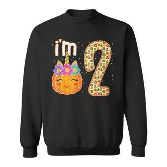 I’M 2 Years Old Unicorn Pumpkin Halloween 2Nd Birthday Men Women Sweatshirt Graphic Print Unisex - Thegiftio UK