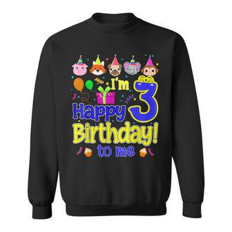 Im 3 Happy Birthday To Me Animal Cup Cake Birthday Party Men Women Sweatshirt Graphic Print Unisex - Thegiftio UK