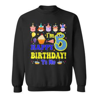 Im 5 Happy Birthday To Me Animal Cup Cake Birthday Party Men Women Sweatshirt Graphic Print Unisex - Thegiftio UK