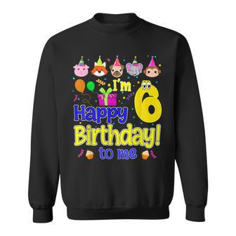 Im 6 Happy Birthday To Me Animal Cup Cake Birthday Party Men Women Sweatshirt Graphic Print Unisex - Thegiftio UK
