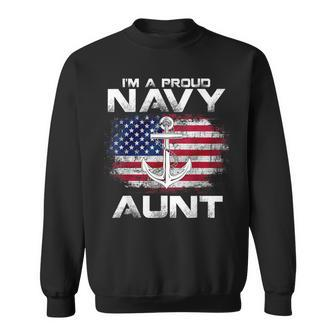 Im A Proud Navy Aunt With American Flag Gift Veteran Men Women Sweatshirt Graphic Print Unisex - Thegiftio UK