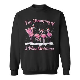 Im Dreaming Of A Wine Christmas Funny Flamingo Lover Men Women Sweatshirt Graphic Print Unisex - Thegiftio UK