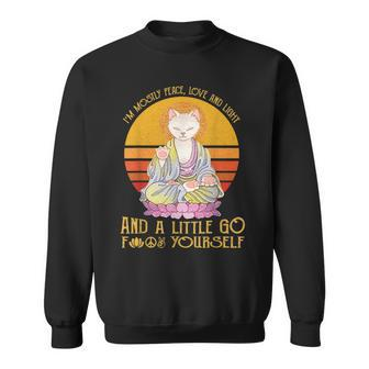Im Mostly Peace Love And Light And A Little Go Yoga Cat Sweatshirt - Seseable