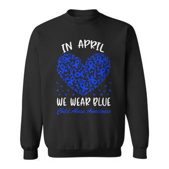 In April We Wear Blue Child Abuse Prevention Awareness Heart Sweatshirt | Mazezy
