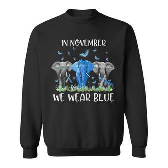 In November We Wear Blue Elephants T1d Diabetes Awareness Men Women Sweatshirt Graphic Print Unisex - Thegiftio UK