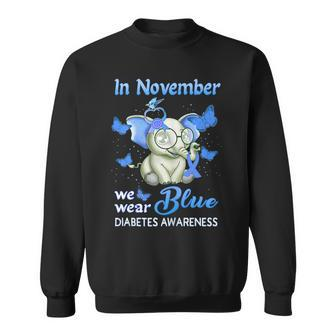 In November We Wear Blue Ribbon Elephant Diabetes Awareness Men Women Sweatshirt Graphic Print Unisex - Thegiftio UK