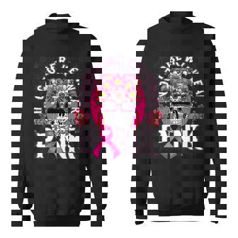 In October We Wear Pink Breast Cancer Awareness Skull Womens Men Women Sweatshirt Graphic Print Unisex - Thegiftio