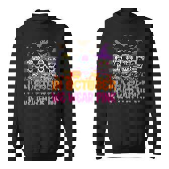 In October We Wear Pink Sugar Skull Breast Cancer Halloween Men Women Sweatshirt Graphic Print Unisex - Thegiftio