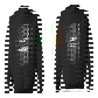 Irish Pride American Flag Celtic Cross St Patricks Day Sweatshirt - Seseable