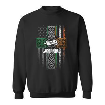 Irish Pride American Flag Celtic Cross St Patricks Day Sweatshirt - Seseable