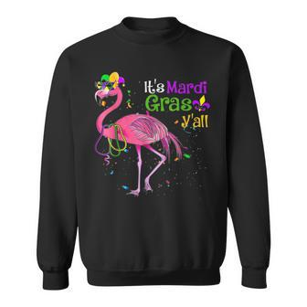 Its Mardi Gras Yall Flamingo Jester Hat Mardi Beads Sweatshirt - Seseable