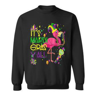 Its Mardi Gras Yall Flamingo Jester Hat Mardi Beads Sweatshirt - Seseable