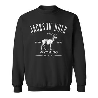 Jackson Hole Wyoming Usa Estd 1892 With Elk Souvenir Design Men Women Sweatshirt Graphic Print Unisex - Seseable