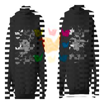 Japanese Paper Folding Art Colorful Paper Cranes Origami Men Women Sweatshirt Graphic Print Unisex - Thegiftio
